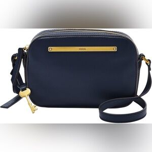 Fossil Navy Blue Liza Leather Crossbody Camera Style Bag